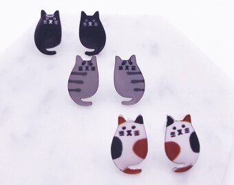 Cat earrings; cat pierces; calico cat; black cat; grey cat; cat studs; studs earrings; cats accessories; animal accessories