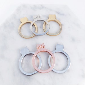 Stackable cat rings, pink gold rings, gold rings, cat accessories, stackable ring image 1