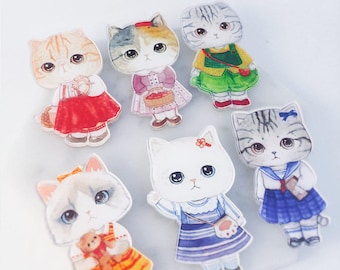 Cat in school uniforms; cat pins; cat brooches; cute student cats;