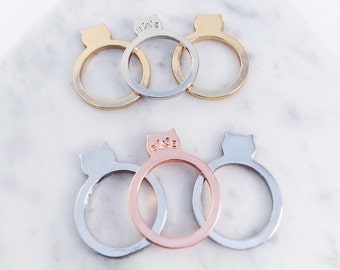 Stackable cat rings, pink gold rings, gold rings, cat accessories, stackable ring