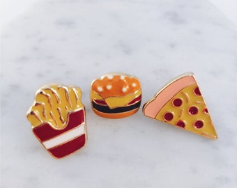 Junk food combo pins- pizza pin, fries pin, hamburger pin; food pins; food brooch