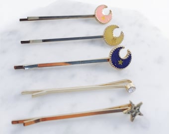 Moon & Star hairpin set; moon accessories, star accessories, hair accessories, set pin