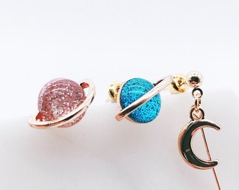 Saturn earrings; galaxy earrings; space earrings; space pierces; mix & match