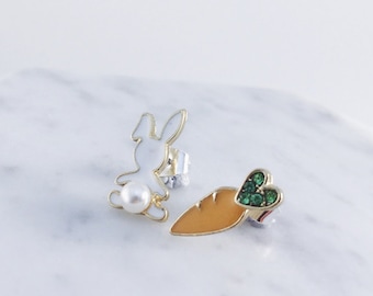 Rabbit & Carrot earrings; carrot earrings; cute; bunny rabbit earrings; vegetable earrings; rabbit earrings