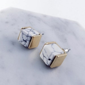 Cube marble earrings white marble earrings howlite stone image 1