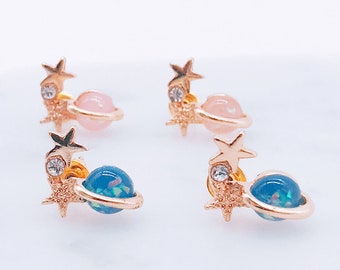 Saturn earrings; galaxy earrings; space earrings; space pierces; star earrings; star studs