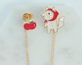 Little red riding hood collar pin; apple pin; little red riding hood