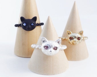 Adorables anillos de gato en 3 colores, anillos de gato, anillo de plata, anillo de oro, anillos negros, accesorios para gatos