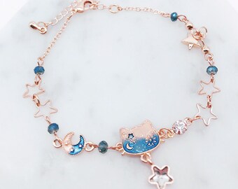 Cat bracelet; cat accessories; cat jewelry; meow; cat lover; cat; shiny bracelet, cat space bracelet