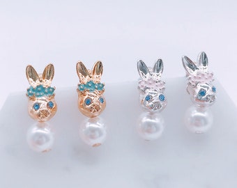 Boucles d'oreilles clous de lapin ; boucles d'oreilles pendantes; clous de lapin; lapin mignon; accessoires pour lapins; goujons de lapin