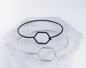 Circle and Hexagon Bangle; minimalist bangle; fashionable bangle; cuff bangle