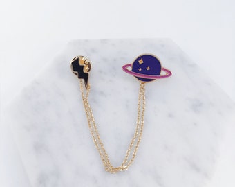 Thunder x Saturn collar pin; planet pin, thunder pin