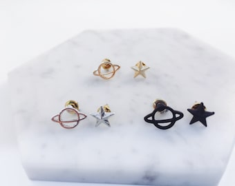 Space x star earrings; Saturn pierce; star pierce; minimalist earrings