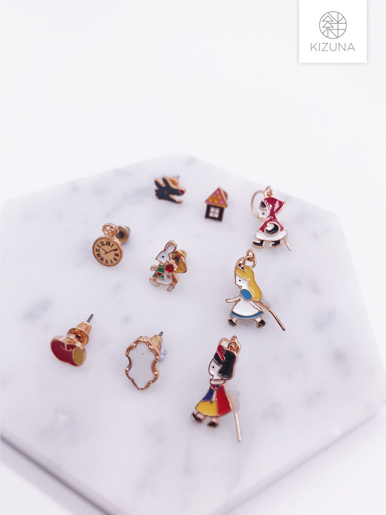 Alice in wonderland earrings; Snow white Earrings; Red Riding Hood earrings; Mix /& Match; Set earrings; Set pierces