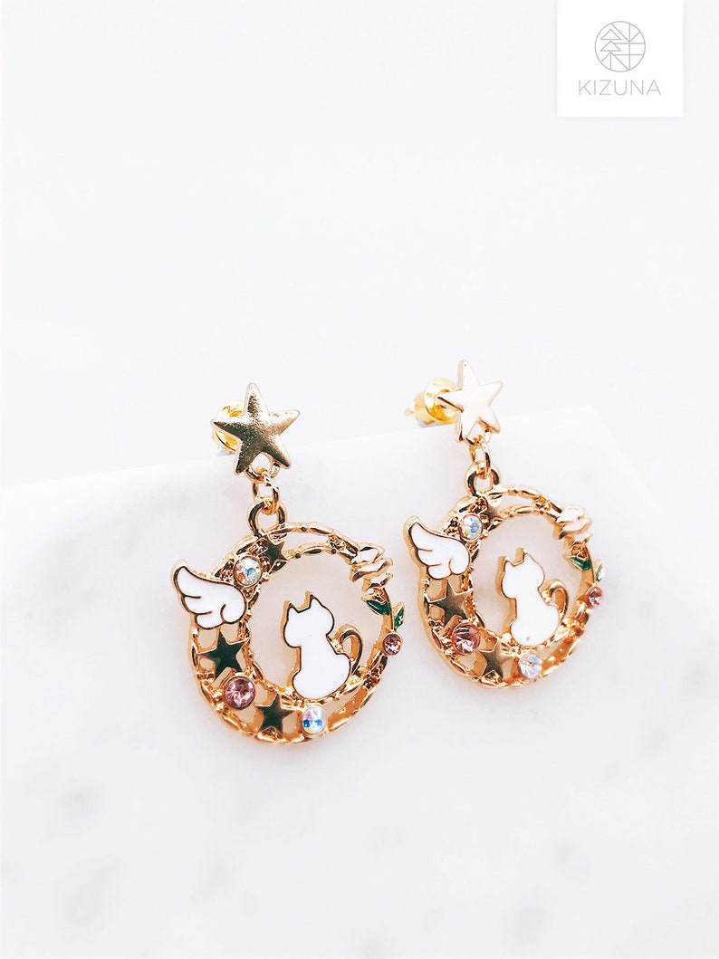 Cat earrings; dangling earrings; meow; cute cat; cats accessories; cat star; star earrings