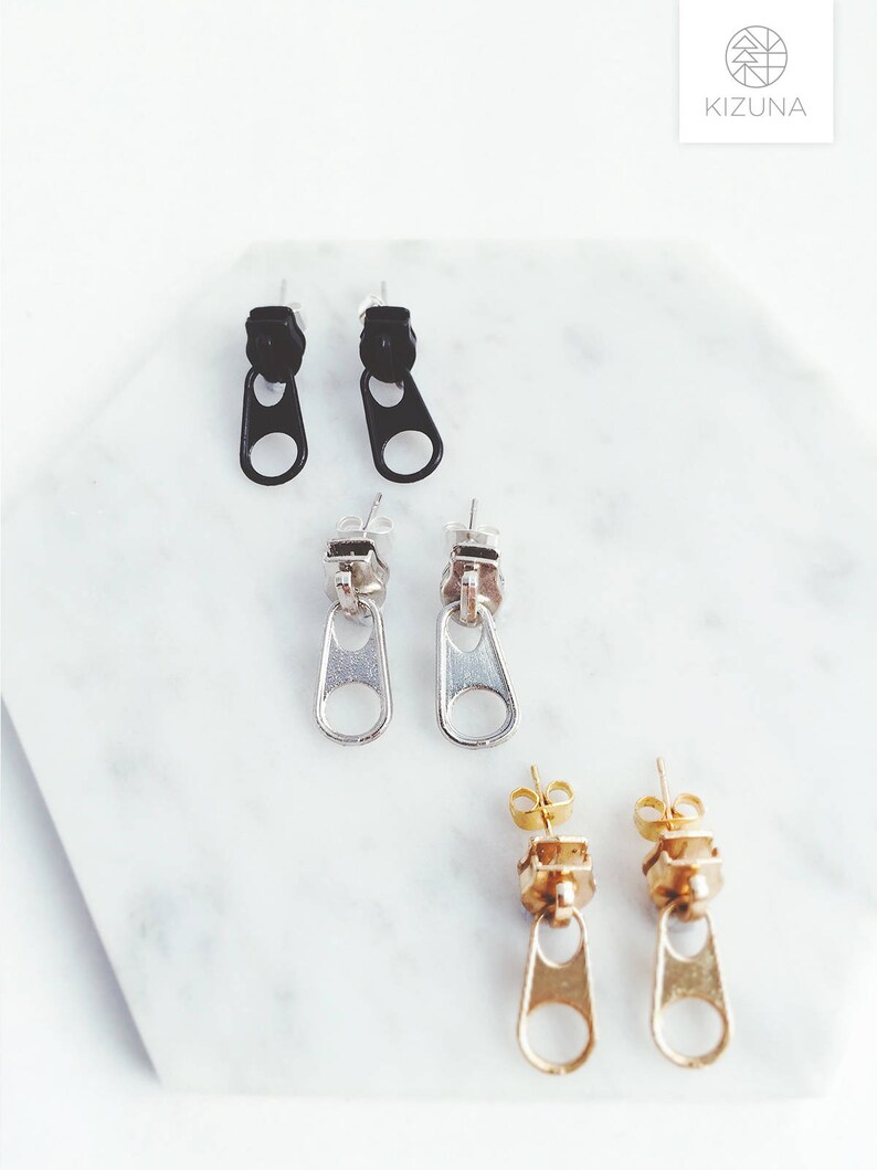 Zipper earrings zipper pierces zipper parts fun earrings Etsy