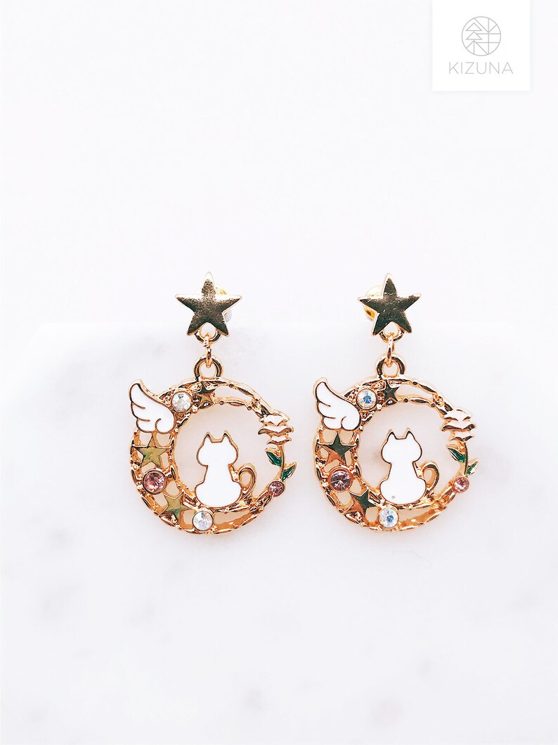 Cat earrings; dangling earrings; meow; cute cat; cats accessories; cat star; star earrings