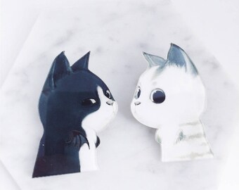 Cat pin; devil pin; angel pin; cat angel; cat lovers; acrylic pin; cartoon pin; anime pins