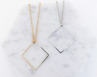 Trendy Square Necklace; minimalist accessory, simple elegant necklace, fashion necklace, style