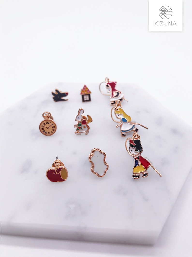 Alice in wonderland earrings; Snow white Earrings; Red Riding Hood earrings; Mix /& Match; Set earrings; Set pierces