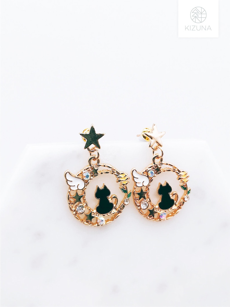 Cat earrings; dangling earrings; meow; cute cat; cats accessories; cat star; star earrings