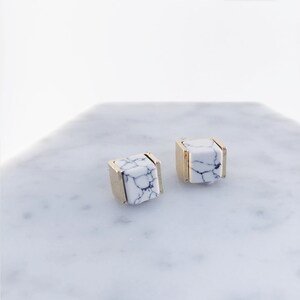 Cube marble earrings white marble earrings howlite stone image 3