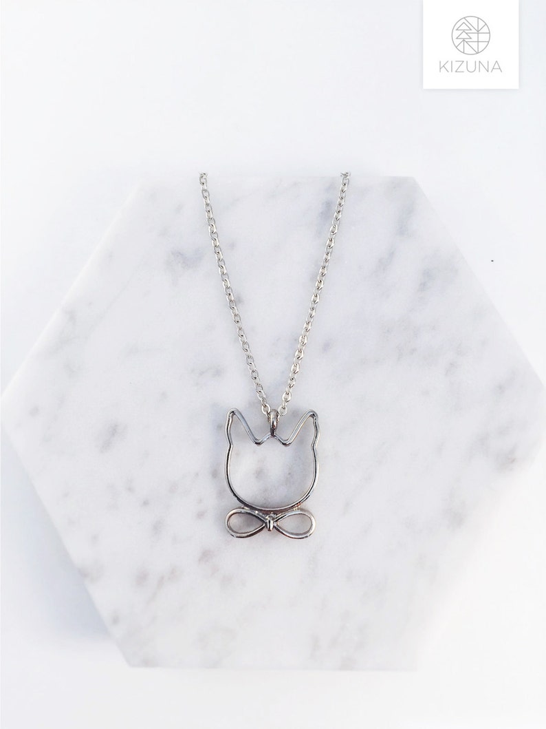 Cutout Cat Necklace With Bow Tie Cat Necklace Cat Etsy Australia
