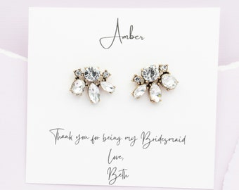 Elegant Crystal Bridesmaid Earrings for Wedding - Gold Floral Studs