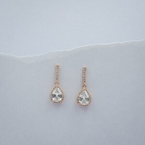 Rose Gold Teardrop Earrings | Crystal Drop Earrings | Bridesmaid Earrings | Bridal Jewelry | Wedding Earrings | Gold Dangle Earrings