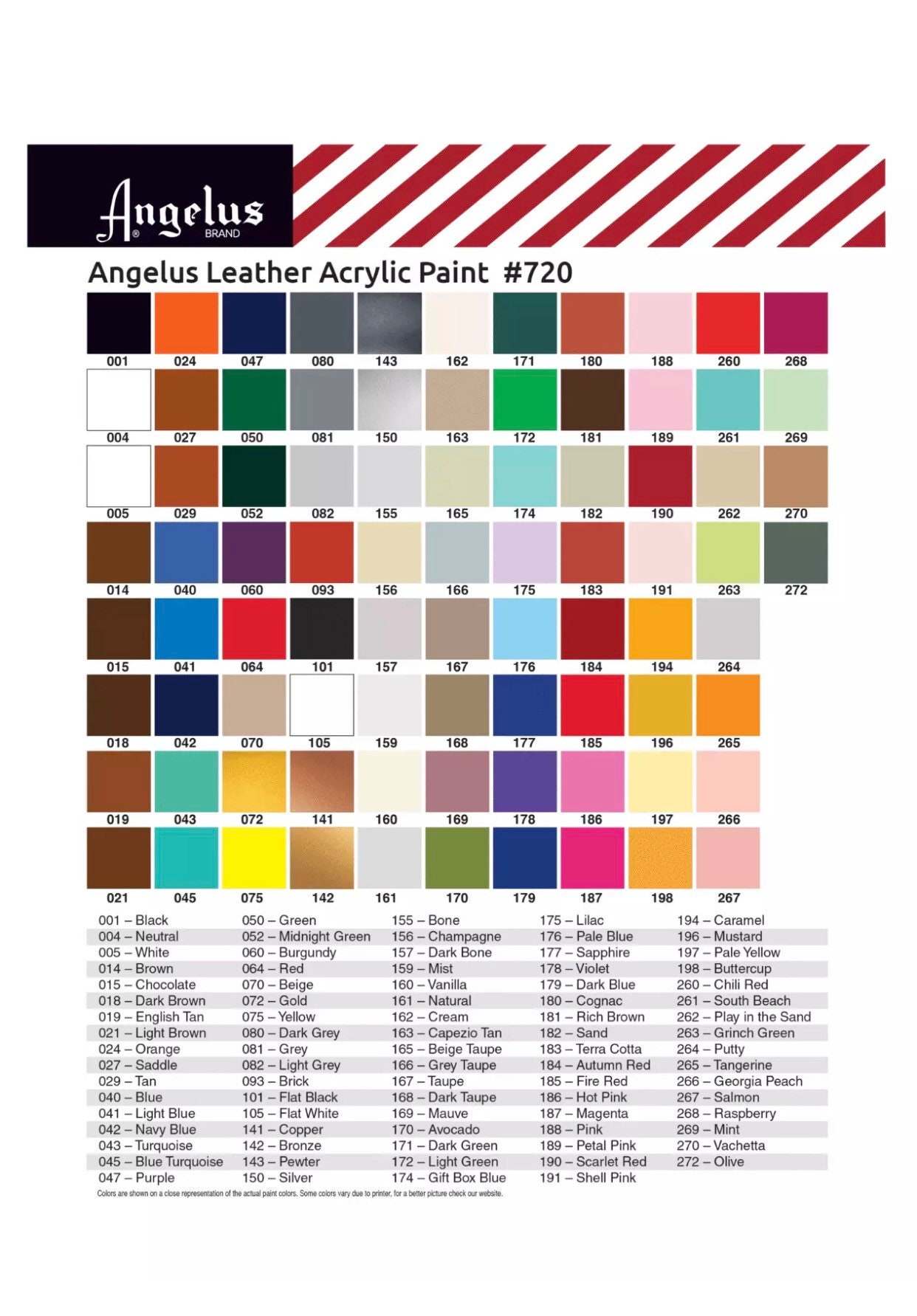 angelus direct color chart