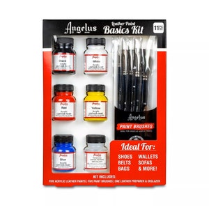 Angelus Leather Paint Starter Kit with Preparer & Deglazer and Brush Set.