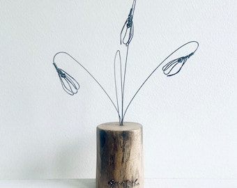 Wire Snowdrops on Waxed Driftwood. Snowdrops. Flower Art. Mother’s Day. Valentines Day. Driftwood.