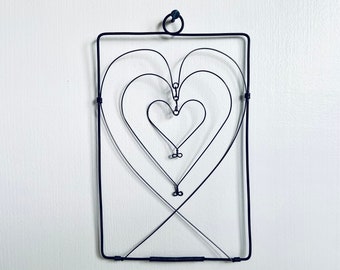 Wire Framed Dangly Hearts. Wire Hearts. Wire frame. Love Hearts. Trio of Hearts. Wire Art.