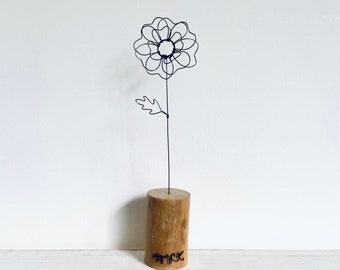 Wire wild rose on waxed driftwood. Driftwood art. Wire Art. Valentines Day. Mothers Day. Flower. Rose.