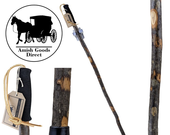 Featured listing image: 48" Amish Made Hickory Hiking Walking Stick - Durable and Rustic Live Edge Hiking Staff