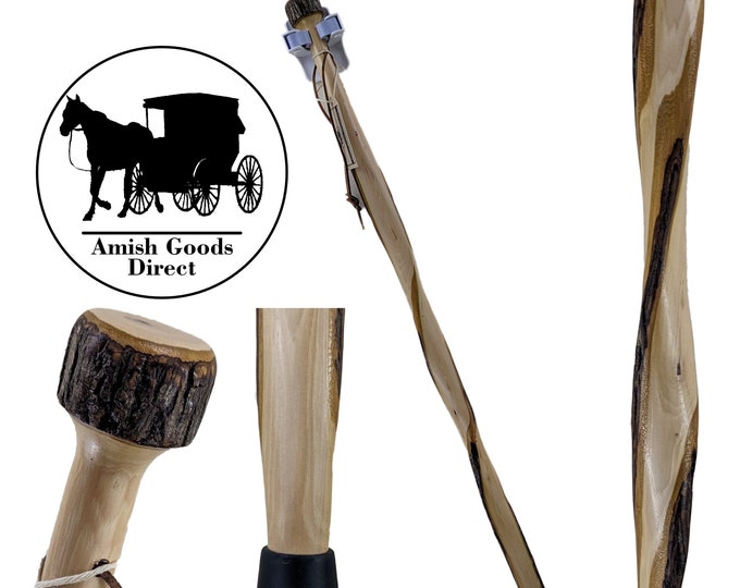 Featured listing image: 36" Amish Live Edge Hickory Walking Stick - Rustic Twist Style Cane for Taller Persons with Handle - Sustainable Free Shipping