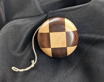 Amish Made Wooden Yo-Yos - Black Walnut or Walnut & Maple Checkerboard - Handcrafted Classic Toy - Unique Gift Idea