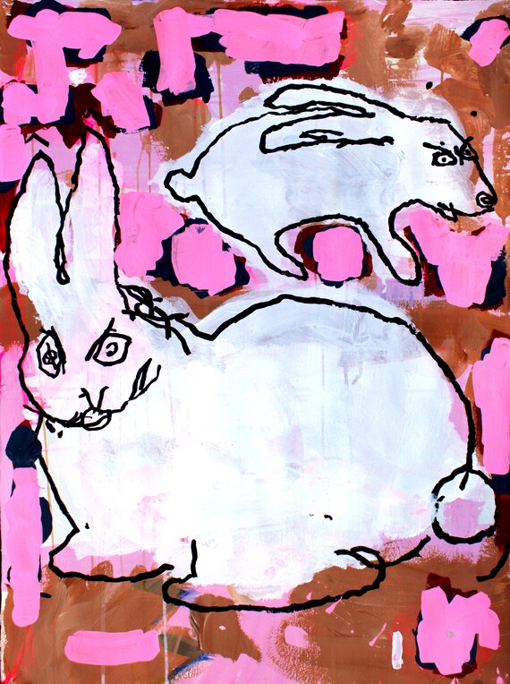 Bunny In the City Art Print GoodKidRob Prints Purple 11 X 14