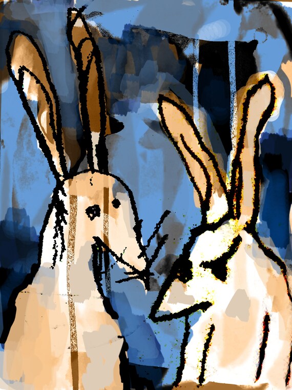 Bunny In the City Art Print GoodKidRob Prints Purple 11 X 14