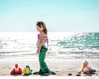 Conjunto Ariel inspirado en la sirena Ariel, cola de sirena con volantes hipster y top de conchas marinas