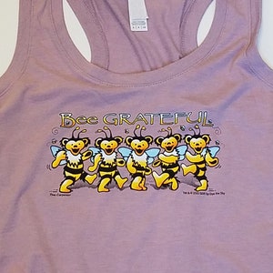Grateful Dead Women's Tank top- Bee Grateful- Dancing Bears in Bee costumes! On a Tri-Blend lilac colored tank