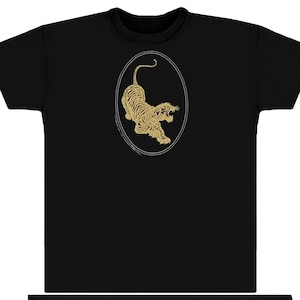 Jerry Garcia T-Shirt-Tiger Guitar emblem, Gold metallic ink on a Black shirt.