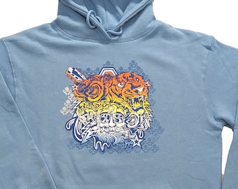 Jerry Garcia-Grateful Dead Hoodie-Electric Garcia -Jerry's Face with Tigers on a Heavyweight 80/20 Cotton/Poly fleece Hoodie