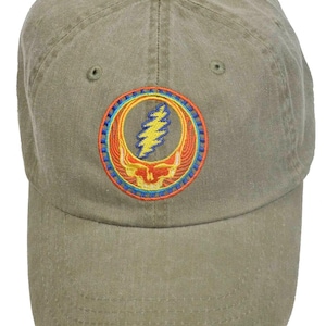Grateful Dead Dad Hat-OrangeSunshine Stealie ballCap- Steal Your Face unstructured 6 panel cotton twill hat.