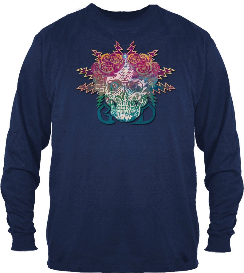 Grateful Dead Shirt-Long sleeve T with Skull and Roses/Bertha/ with 13 Point Lightning Bolts image 1