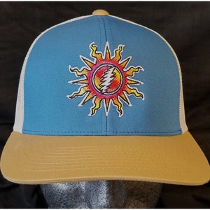 Grateful Dead-Hat-Trucker-Snap back-Sunshine Lightning- Ocean Blue/Tan/with light tan mesh.