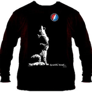 Grateful Dead Long Sleeve T-shirt -Dire Wolf shirt- Howling at a Steal Your Face center moon