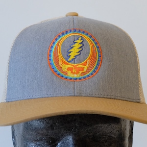 Grateful Dead-Hat-Trucker-Snapback-Orange Sunshine Stealie- Steal Your Face