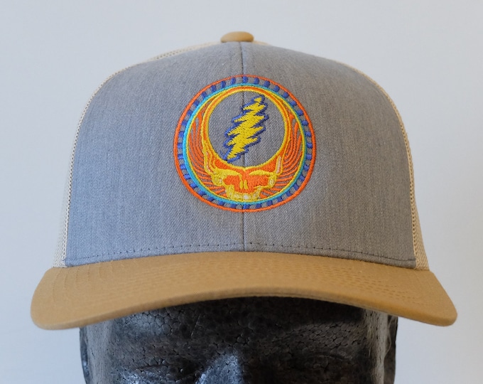 Grateful Dead-Hat-Trucker-Snapback-Orange Sunshine Stealie- Steal Your Face