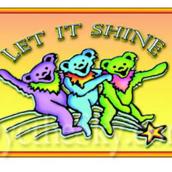 Grateful Dead Sticker Let it Shine/Dancing Bears riding a shooting star. Car sticker, laptop sticker, Decal, colorful sticker.